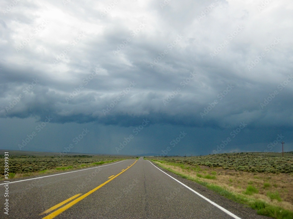 Dark Storm Clouds Over Highway Pouring Rain Dark Storm Clouds Over Highway Pouring Rain