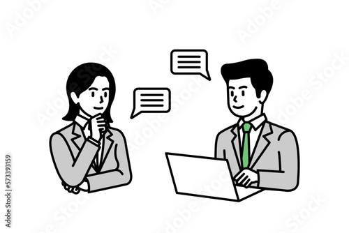 Business illustration expressing a businessman and businesswoman communicating during work