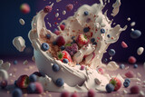 dessert milk yogurt with fruits berries flight . illustration Generative AI