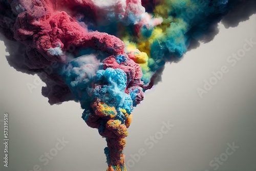 Fotografija An eruption of colored powder against a white background