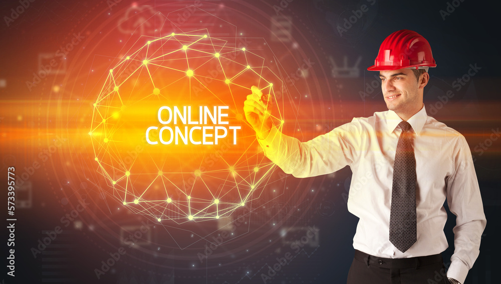 Handsome businessman with helmet drawing Handsome businessman with helmet drawing