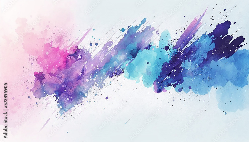 Watercolor illustration background in blue purple and pink ink color. Generative AI. 
