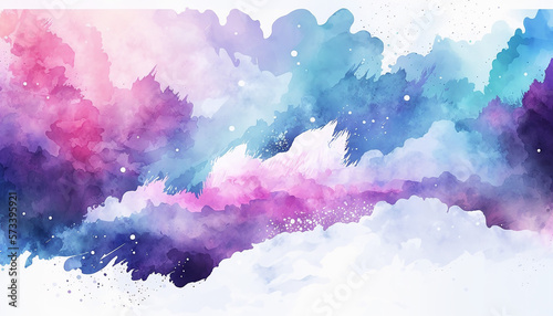 Watercolor illustration background in blue purple and pink ink color. Generative AI. 