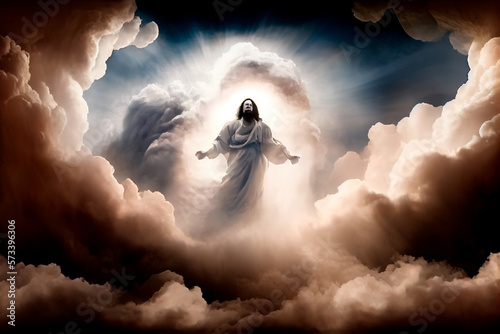 Second Coming of Jesus in the Clouds. Generative AI photo