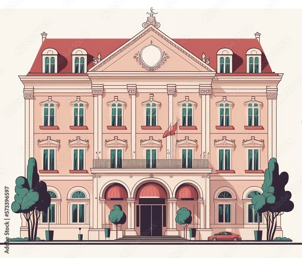 historical hotel with a stately facade, elegant decor, and a rich history, ideal for travelers seeking a sense of heritage and tradition made with generative ai, vector style, flat, illustration