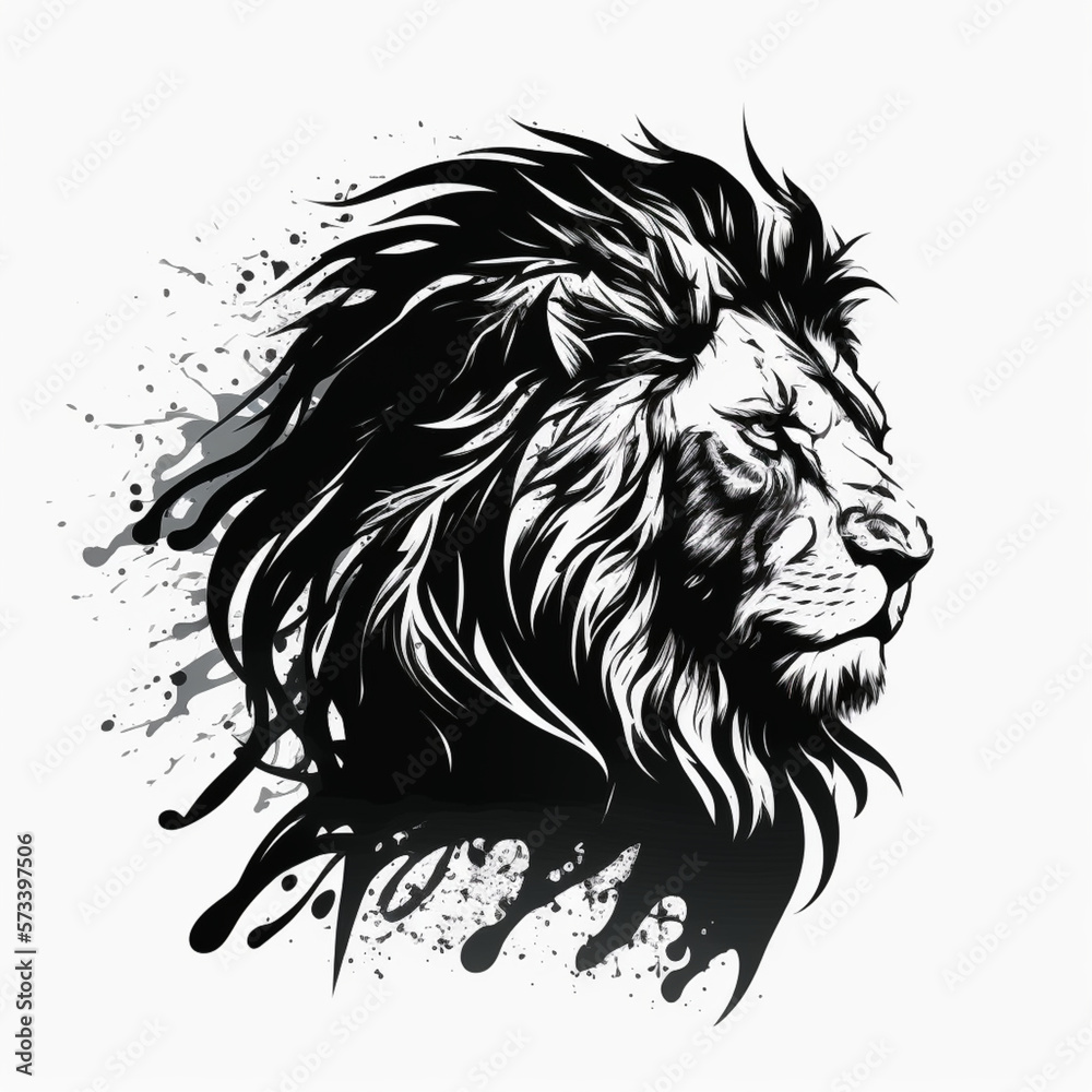 lion head black and white vector, tatoo, Generative Ai Stock