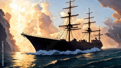 Precioso Barco en el Mar, El Perla Negra, IA Generativa photo
