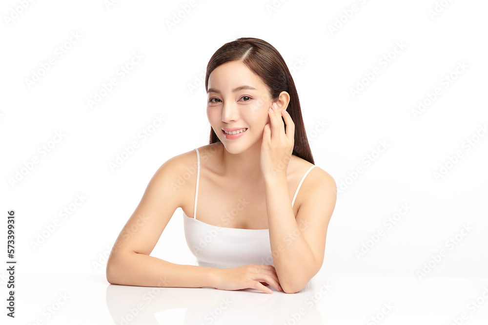 Beautiful young asian woman with clean fresh skin on white background, Face care, Facial treatment, Cosmetology, beauty and spa, Asian women portrait. Beautiful young asian woman with clean fresh skin on white background, Face care, Facial treatment, Cosmetology, beauty and spa, Asian women portrait.