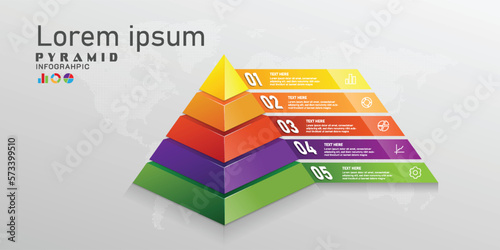 pyramid chart infographic vector illustration with colorful topic information, route progress target level concept