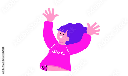 両手を上げて喜ぶ女性のイラスト
