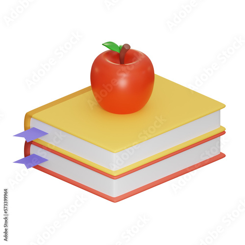 Apple and Book 3D Illustration