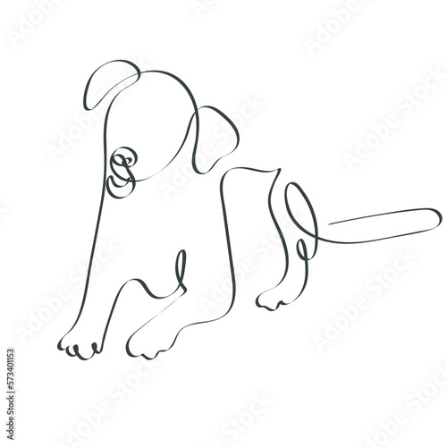 Hand-drawn dog sitting pose continues line art drawing illustration