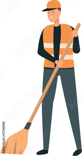 Broom street cleaner icon cartoon vector. Garbage man. Worker trash