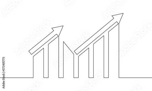 Continuous line drawing of graph business icon. Arrow up icon outline. Bar chart, object one line, single line art, vector illustration