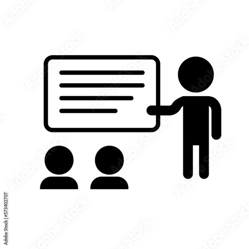 Teacher and student silhouette icons teaching a class. Seminar. Vector.