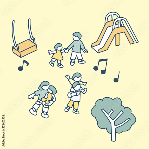 公園で楽しむ家族。遊具がたくさんあるとうれしい人々