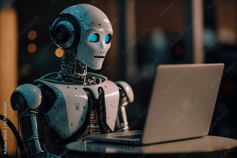 AI Chatbot Learning to Answer Questions on a laptop. Generative AI