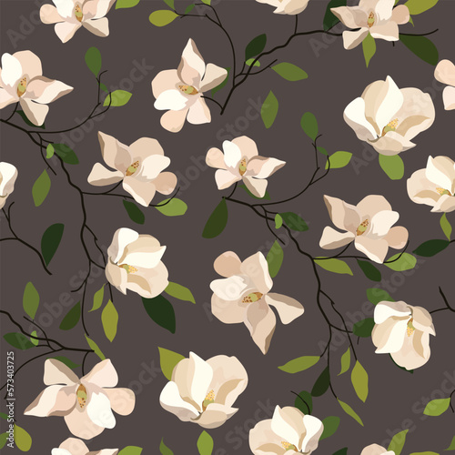 Blooming magnolia flower seamless pattern