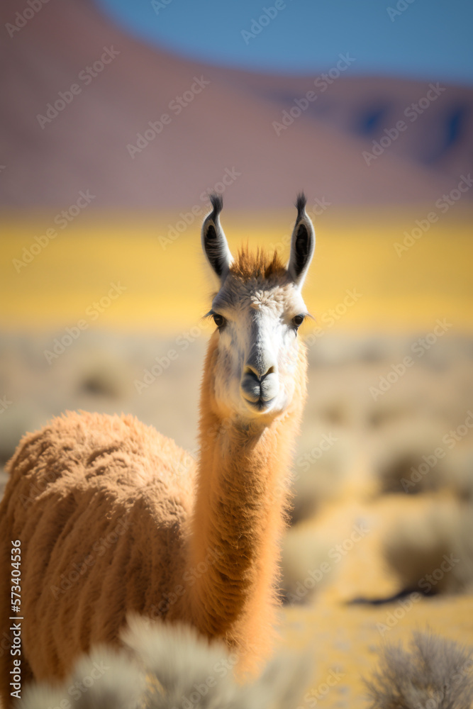 Obraz premium Llama Alpaca in South America Chile Peru Atacama Desert looking at the camera 
