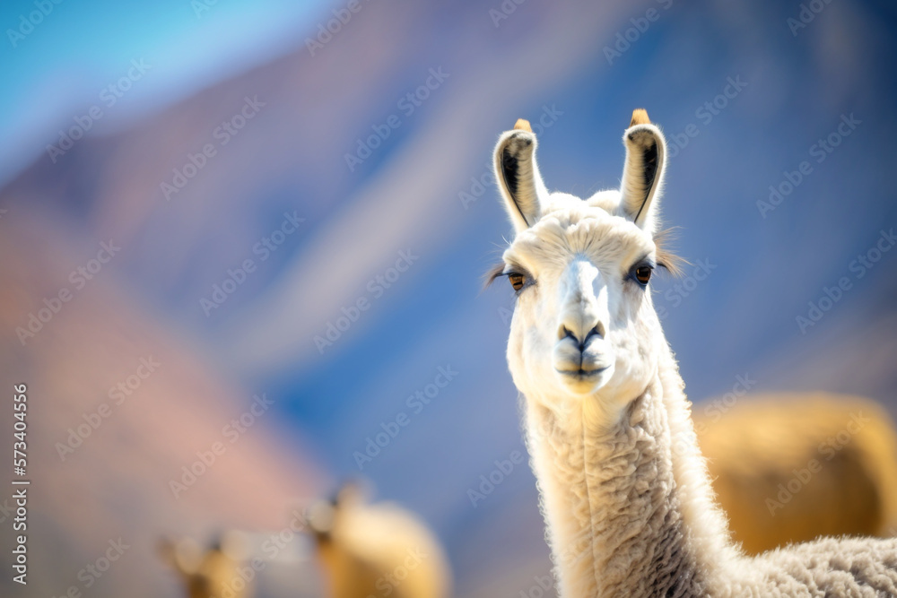 Obraz premium Llama Alpaca in South America Chile Peru Atacama Desert looking at the camera 