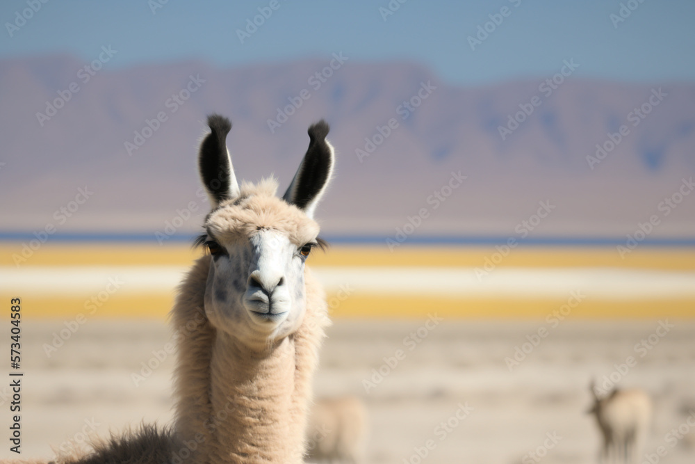 Obraz premium Llama Alpaca in South America Chile Peru Atacama Desert looking at the camera