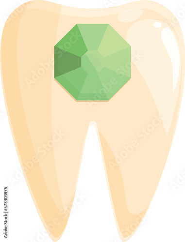 Green tooth gemstone icon cartoon vector. Dental care. Dentist clean