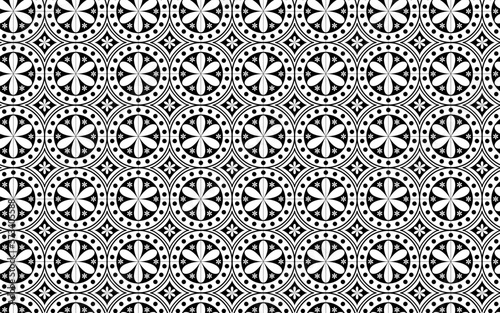 circle flower black and white seamless pattern