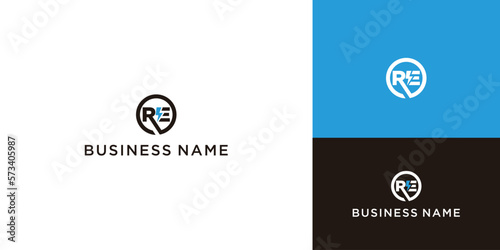 Letter R and E logo formed electrical symbol