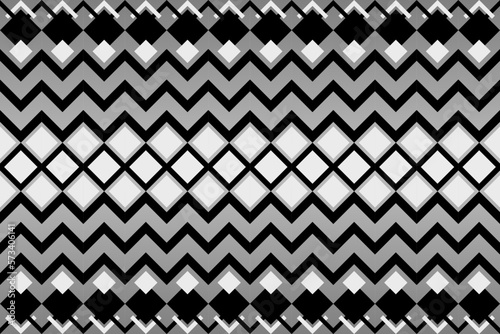 Black and white geometric ethnic seamless pattern design for wallpaper, background, fabric, curtain, carpet, clothing, and wrapping.