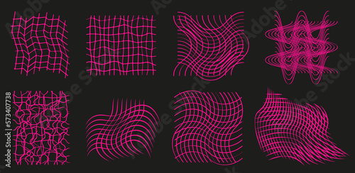 Set de texturas retro futuristas vectoriales dibujadas a mano color rosa. Vector