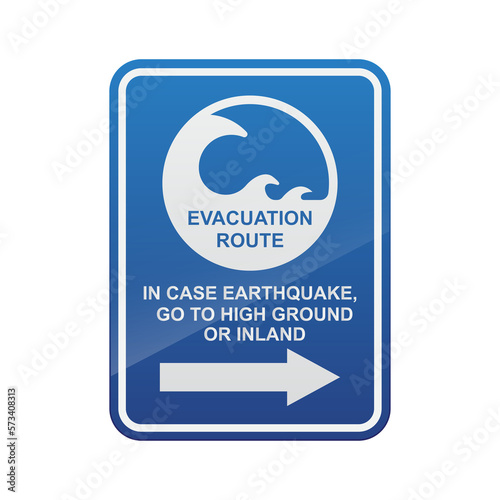 Tsunami evacuation route sign isolated on background