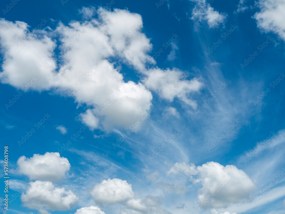 Blue sky fluffy white clouds on summer season bright clear skyline with beautiful cloudscape. Panorama blue sky clouds pattern on daylight with copy space. Cumulus cloudscape air climate sunny day Blue sky fluffy white clouds on summer season bright clear skyline with beautiful cloudscape. Panorama blue sky clouds pattern on daylight with copy space. Cumulus cloudscape air climate sunny day