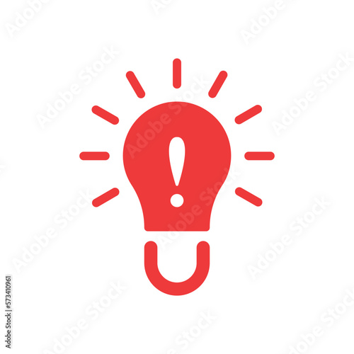 red light bulb like inefficient energy icon. flat simple trend modern non efficient logotype design element isolated on white background. concept of think outside the box or did you know badge