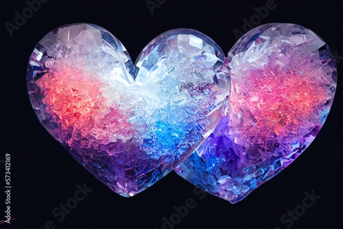 Fotografiet Shiny ice and fire broken heart isolated on black background