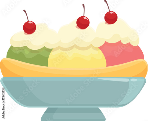Vanilla cream food icon cartoon vector. Cherry chocolate. Split sundae