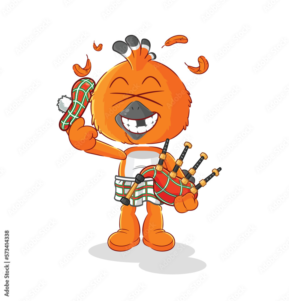 hudhud bird scottish with bagpipes vector. cartoon character