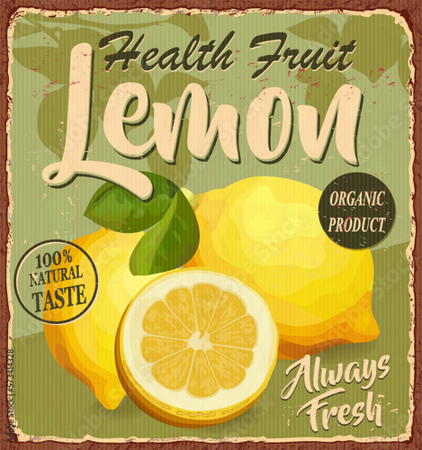 Vintage Health fruit lemon poster 1950s style.