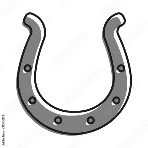 Linear filled with gray color icon. Metal Horseshoe For Horse. Symbol Of Good Luck And Happiness In Culture. Simple black and white vector Isolated On white background