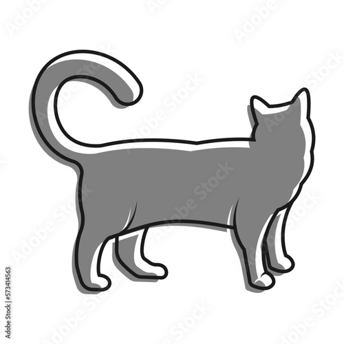 Linear filled with gray color icon. Standing Cat Turned Its Head And Waits His Owner. Silhouette Of Domestic Cat  Pets. Simple black and white vector Isolated On white background