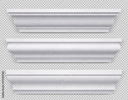 Fototapete Realistic set of classic white baseboard molding png isolated on transparent background