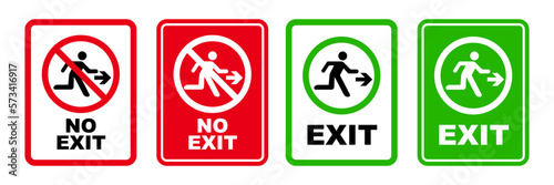 exit area prohibited sign emergency escape evacuation printable symbol set silhouette icon design template