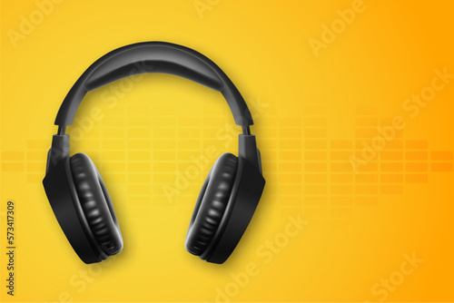 Wireless headphones on yellow background. Music concept. EPS10 vector