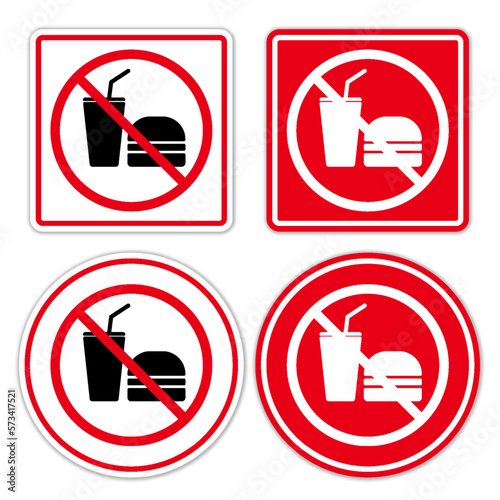 no food and drink allowed forbidden sign symbol pictogram set ban silhouette rounded icon template design photo