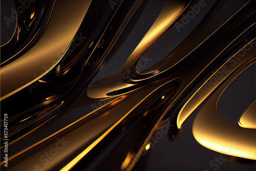 Abstract black and gold lines background with light effect. Generative AI