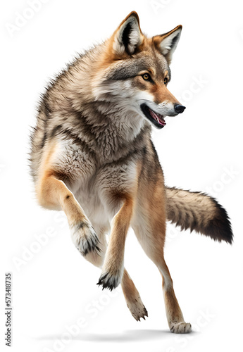 Jumping Wolf, isolated background. Generative Ai