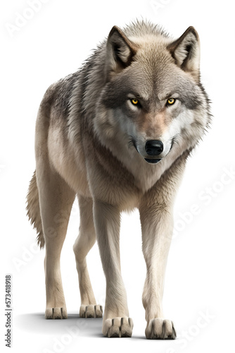 Scary wolf front view, isolated on transparent background. Generative Ai photo