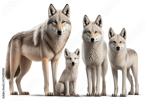 Wolf family pack  isolated on transparent background. Generative Ai