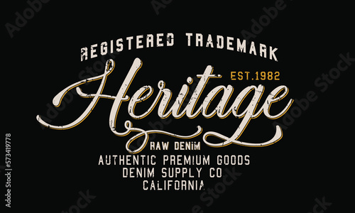 Registered Trademark Heritage raw denim slogan print with grunge effect for graphic tee t shirt or sweatshirt - Vector
