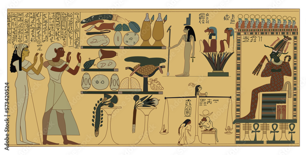 Ancient Egypt Scene, Mythology. Egyptian Gods And Pharaohs ...