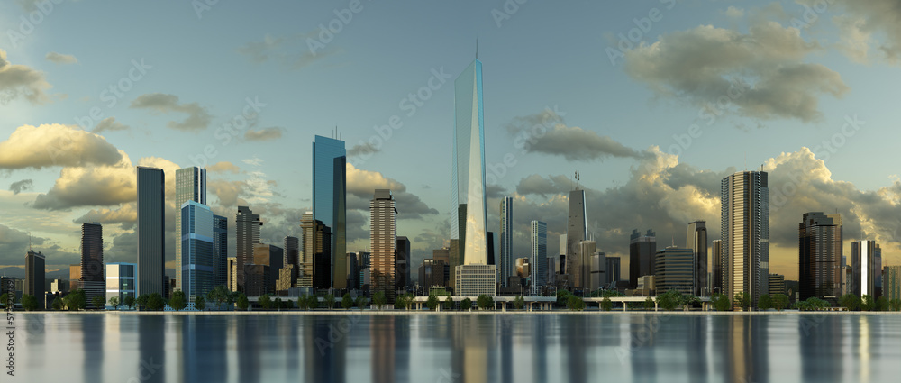 3D rendering of a modern city with a beautiful view